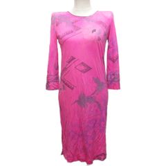レオナール シルク100%花柄ロングワンピース赤Lリボンドレスフェミニン