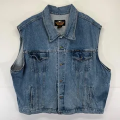 古着 ハーレーダビッドソン HARLEY DAVIDSON デニム ベスト バイカー ロゴ バックロゴ 大きいサイズ 3XL  ブルー系 メンズのサムネイル