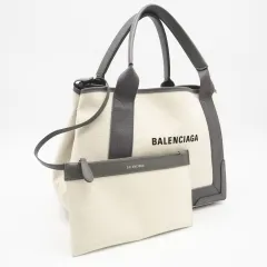 ★3日以内返品可★ 美品 BALENCIAGA バレンシアガ キャンバス ロゴ トートバッグ 339933 トートバッグ ナチュラル グレー キャンバス レザー メンズのサムネイル