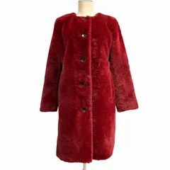バナナリパブリック BANANA REPUBLIC 極美品 近年モデル ファーコート ジャケット ノーカラー フェイクファー 赤 レッド Mのサムネイル