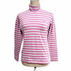 バーバリーゴルフ BURBERRY GOLF カットソー ゴルフウェア タートルネック ボーダー ロゴ刺繡 ピンク グレー L ■WYのサムネイル