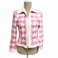 エスカーダ ESCADA ジャケット チェック ツイード 白 ホワイト ピンク 36 約S ■WYのサムネイル