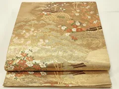 平和屋着物◎六通柄袋帯　唐織　風景花文　金糸　正絹　逸品　DABG4336qpのサムネイル