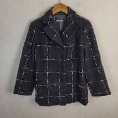 SANYO COAT サンヨーコート チェスターコート チェック柄 ブラック 9サイズ レディース 古着 クラシック モードのサムネイル