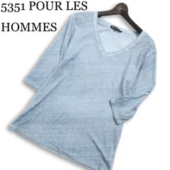 5351 POUR LES HOMMES 5351プールオム 七分袖  斜めストライプ★ Vネック ニット カットソー Tシャツ 日本製 Sz.2 メンズのサムネイル
