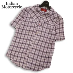 Indian Motorcycle インディアンモーターサイクル 春夏★ 半袖 チェック シワ加工 ウエスタン シャツ 日本製 Sz.L メンズのサムネイル