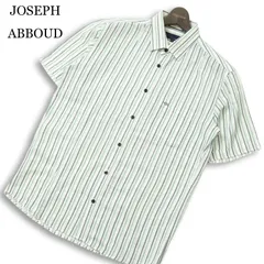 【美品】 JOSEPH ABBOUD ジョセフ アブード 春夏★ 半袖 シアサッカー ストライプ ボタンダウン シャツ Sz.L メンズ 白 緑系のサムネイル