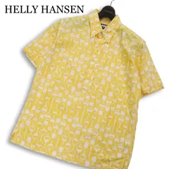 HELLY HANSEN ヘリーハンセン 春夏★ 半袖 プルオーバー 総柄 幾何学柄 ボタンダウン シャツ Sz.M メンズ 黄色系 アウトドアのサムネイル
