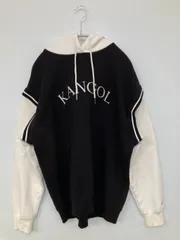 KANGOL カンゴール パーカー M ブラック コットン 裏起毛 前面プリント ブランドロゴ 刺繍 ライン柄 プルオーバー 長袖 レディースのサムネイル