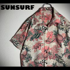 SUNSURF アロハシャツ 半袖 鮎 松 紅葉 和柄 赤 L - メルカリ