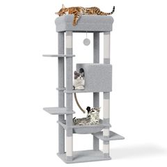 キャットタワー 据え置き型 高さ150cm グレー キャットウォーク 爪とぎ 