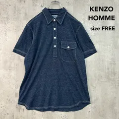 KENZO HOMME ケンゾーオム F サイズ 半袖 ポロシャツ トップス シャツ 襟付き ハーフボタン プルオーバー ステッチ 胸ポケット フラップポケット アクリル コットン 異素材 織り 紺 ネイビー ★ ■◆のサムネイル