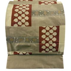 【美品】 袋帯 名品 木屋太 落款 花 鳥 茶色 六通 正絹 【中古】のサムネイル