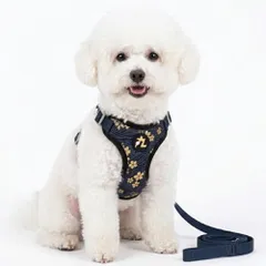 犬ハーネス 猫ハーネス リード付き 犬用ハーネス＆リードセット桜柄 犬用胴輪 ドッグ 小型犬、中型犬に向け 可愛い 子犬 胴回り調整可能 ハーネス 胴輪 小型犬 猫 お散歩 お出かけ 春夏秋冬 軽い 着脱簡単 引っ張り防止 洋服感覚 ナイロン製 (濃紺, XLのサムネイル