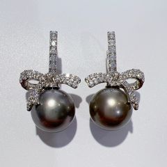 SV 天然 黒蝶 パール CZ ドロップ ピアス P11mm 6.7g レディース 