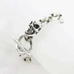 ビルウォールレザー Bill Wall Leather One Skull Chain Bracelet ワン スカル チェーン ブレスレット B510 総重量85.2g シルバー925 アクセサリー 保存袋 ギャランティ付きのサムネイル