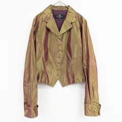 ETRO エトロ シルク100% クロップドジャケット ショート丈 ダブルカフス シルク グリーン ワインレッド イタリア製 レディース 40 b02012のサムネイル