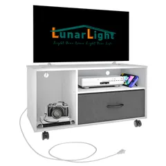 LunarLight テレビ台 TVラック テレビボード ローボード チェスト コンセント付き 引き出し付き 多機能収納ボックス 幅80奥行38高さ45cm 32型42型テレビ適合 収納 カラーボックス オープンラック 組立簡単 耐震転倒防止 総耐荷重15maのサムネイル