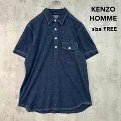 KENZO HOMME ケンゾーオム F サイズ 半袖 ポロシャツ トップス シャツ 襟付き ハーフボタン プルオーバー ステッチ 胸ポケット フラップポケット アクリル コットン 異素材 織り 紺 ネイビー ★ ■◆のサムネイル