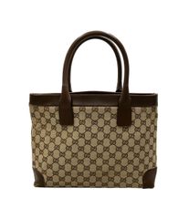美品 GUCCI グッチ GGキャンバス トート 大きめブラウン レザー 自立型