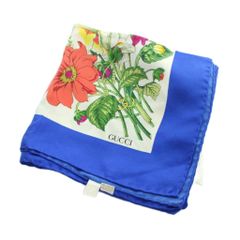 Vintage Gucci シルクスカーフ フローラ 四季の花々 ロイヤルブルー
