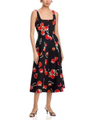 ミリー レディース トップス ワンピース プリント ミディ MILLY Nia Printed Midi Dress Blackred ブラックのサムネイル