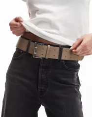 エイソス レディース アクセサリー ベルト ASOS DESIGN lowaist belt with double square prong in mushroomのサムネイル