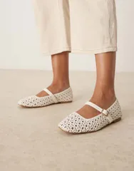 エイソス レディース シューズ パンプス ASOS DESIGN Wide Fit Lottie mary jane ballet flats in offwhite weave Offwhite wのサムネイル