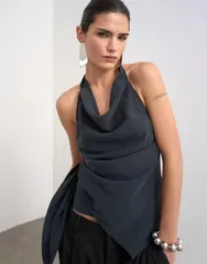 トップショップ レディース トップス タンクトップ ホルター Topshop super soft cupro halter neck top Black ブラックのサムネイル