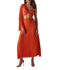 ウエアハウス レディース トップス ワンピース シフォン カットアウト ミディ Warehouse Chiffone Shoulder Cut Out Midi Dress Orange オレンジのサムネイル