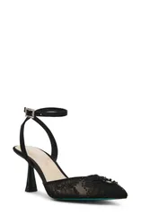 ベッツィジョンソン レディース シューズ ヒール メッシュ アンクル Betsey Johnson Delia Beaded Mesh Ankle Strapump Black ブラックのサムネイル