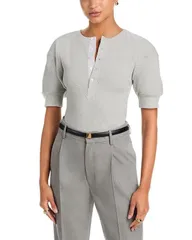 ヴィクトリア ベッカム レディース トップス シャツ リブ Victoria Beckham Ribbed Henley Top Grey Marl グレーのサムネイル
