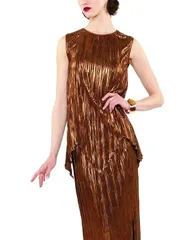 アナスイ レディース トップス シャツ ノースリーブ Anna Sui Fortuny Pleatsleeveless Top Bronzeのサムネイル