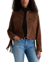 エージー レディース アウター ジャケット・ブルゾン スエード フリンジ AG Fringed Suede Trucker Jacketoffeeのサムネイル
