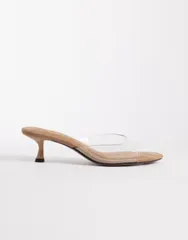 エイソス レディース シューズ サンダル ヒール ASOS DESIGN Highfive kitten heel mules in clearのサムネイル