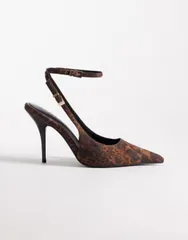 エイソス レディース シューズ ヒール ASOS DESIGN Promise slingback stiletto higheel shoes in leopard アニマルのサムネイル