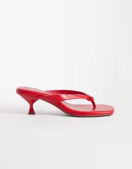 エイソス レディース シューズ サンダル ヒール ASOS DESIGN Havana flip flop kitten heel sandals RED レッドのサムネイル