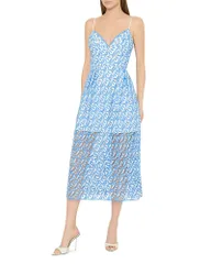 ミリー レディース トップス ワンピース ミディ 刺繍 MILLY Hazel Embroidered Midi Dress Blue ブルーのサムネイル