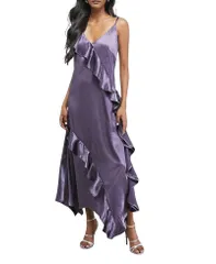 ウエアハウス レディース トップス ワンピース フリル ミディ トール サテン Warehouse Metallic Satin Ruffle Midi Slip Dress Mauve メタリックのサムネイル