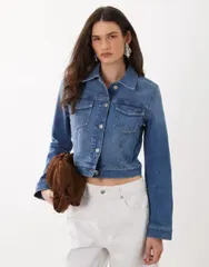 マンゴ レディース アウター ジャケット・ブルゾン コットン デニム Mango cotton rich classic denim jacket in mid BLUE ブルーのサムネイル