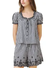 スプレンディット レディース トップス シャツ ギンガムチェック ブラウス ギンガム Splendid Gigingham Puffed Sleeve Blouse Navywhite ホワイトのサムネイル