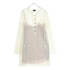 CHANEL (シャネル) White Cotton Knitted Half Button-Up Dress With Slip P75431 レイヤードココマークボタン スリップドレス ホワイトのサムネイル