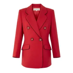 42a27 Christian Dior クリスチャンディオール Vintage テーラードジャケット ブレザー ダブルブレスト パイピング 9サイズ レッド ブラック レディース 女性用o07tのサムネイル