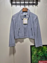 （セール）（新品）スタイルナンダ 麻混 リネンブレンド ジッパージャケット ブルーのサムネイル