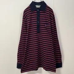 【訳あり】【ヴィンテージ】Munsingwear マンシングウェア GRANDSLAM 長袖 ポロシャツ サイズ2 ボーダー柄 レッド ネイビー 昭和レトロ　　　　T-483のサムネイル