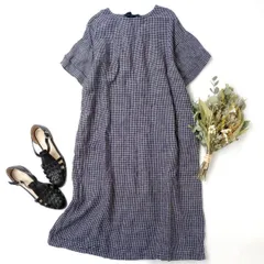 fog linen work フォグリネンワーク ロングワンピース チェック リネン 麻 100％ バックリボン /26Nのサムネイル