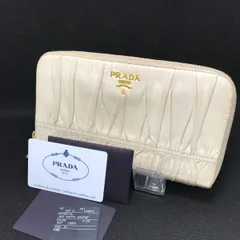 PRADA　プラダ　長財布　ギャザー　ラウンドファスナー　レザー　ベージュ系　2413のサムネイル