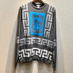 ジャンニ ヴェルサーチ GIANNI VERSACE グラフィック ニット セーター 長袖 丸首 グレー 青 ブルー [54] メンズ H609/T07のサムネイル
