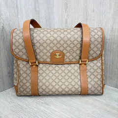 CELINE セリーヌ マカダム柄 ハンドバッグ PVC レザー ベージュ ブラウン ヴィンテージ ゴールド金具 トリオンフ オールドセリーヌ イタリア製 エントルピー真贋鑑定済のサムネイル