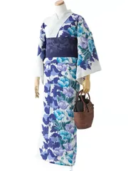 【新品未使用】　美品　匿名配送　撫松庵　レディース　浴衣　片寄せポピー  セオアルファ　着てみてわかるシリーズ　洗える夏着物　浴衣　ブランド浴衣　Mサイズ　hのサムネイル